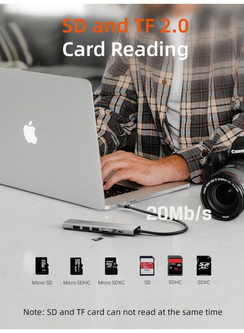 CABLETIME ULTRA SLIM ALUMINUM MULTIPORT 7 IN 1 USB-C HUB COMPATABLE WITH MACBOOK PRO - Image 4